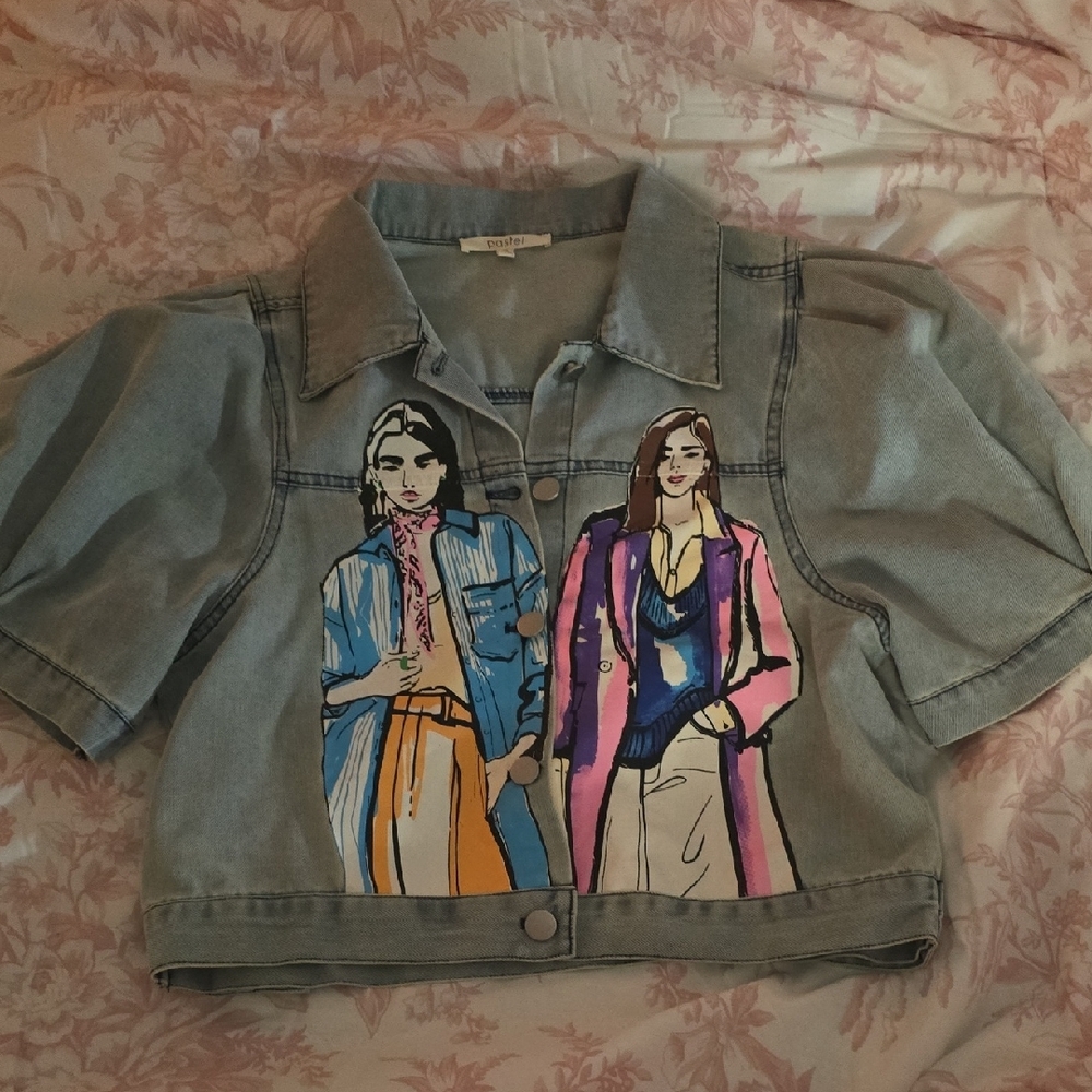 Pastels Blue and Purple Jean Jacket with Artistic Design